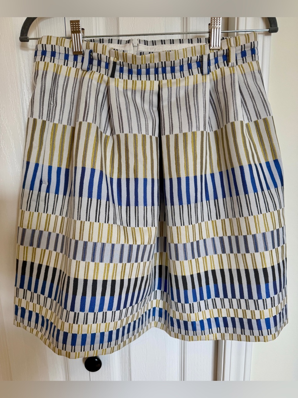 Massimo Dutti Blue & Chartreuse Skirt with Pockets